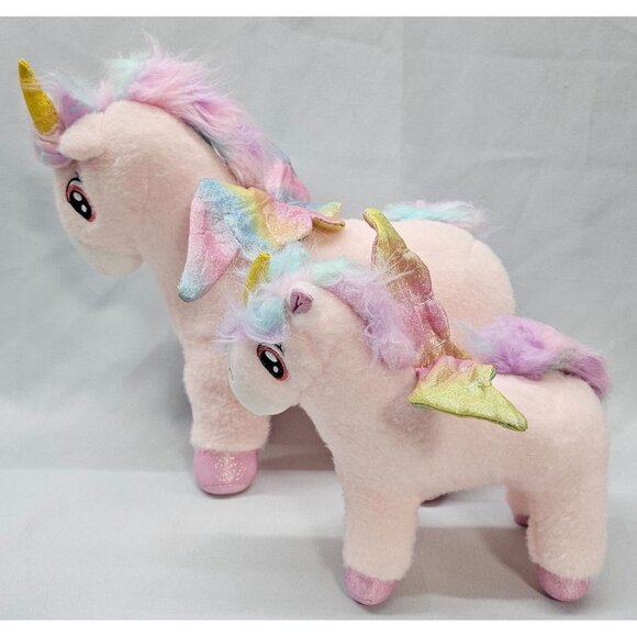 Pink Whimsical Unicorn Plush Mom & Baby with Rainbow Sparkle Wings - Picture 5 of 8